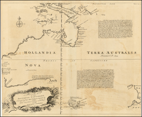 Thevenot's chart of the Southern Continent from Abel Tasman's 1644 voyage, showing Hollandia Nova and Terra Australis with the eastern coastline absent.
